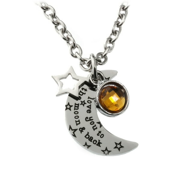 R H Jewelry R H Jewelry Stainless Steel Pendant I Love You To The Moon And Back Necklace With Yellow Acrylic Crystal Walmart Com Walmart Com