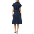 thumbnail image 3 of INSPIRE CHIC Women's Denim Casual Button Down Short Sleeves Belted Midi Dress XS Black Blue, 3 of 6