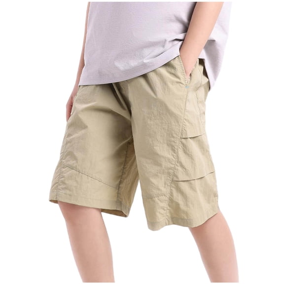 Cethrio Boys Cargo Shorts Size 6, Elastic Waist Summer Relaxed Fit Knee Length Kids Shorts Khaki Size 6