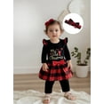 thumbnail image 4 of Miaouyo Infant Baby Girls Christmas Fall Outfit 0 3 6 9 12 18 Months Letters Print Romper with Plaid Pants and Headband Clothing Set, 4 of 9