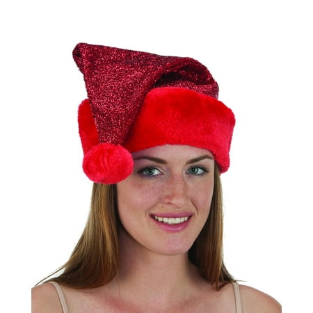Adults Red Metallic Glitter Sparkle Santa Claus Hat Costume