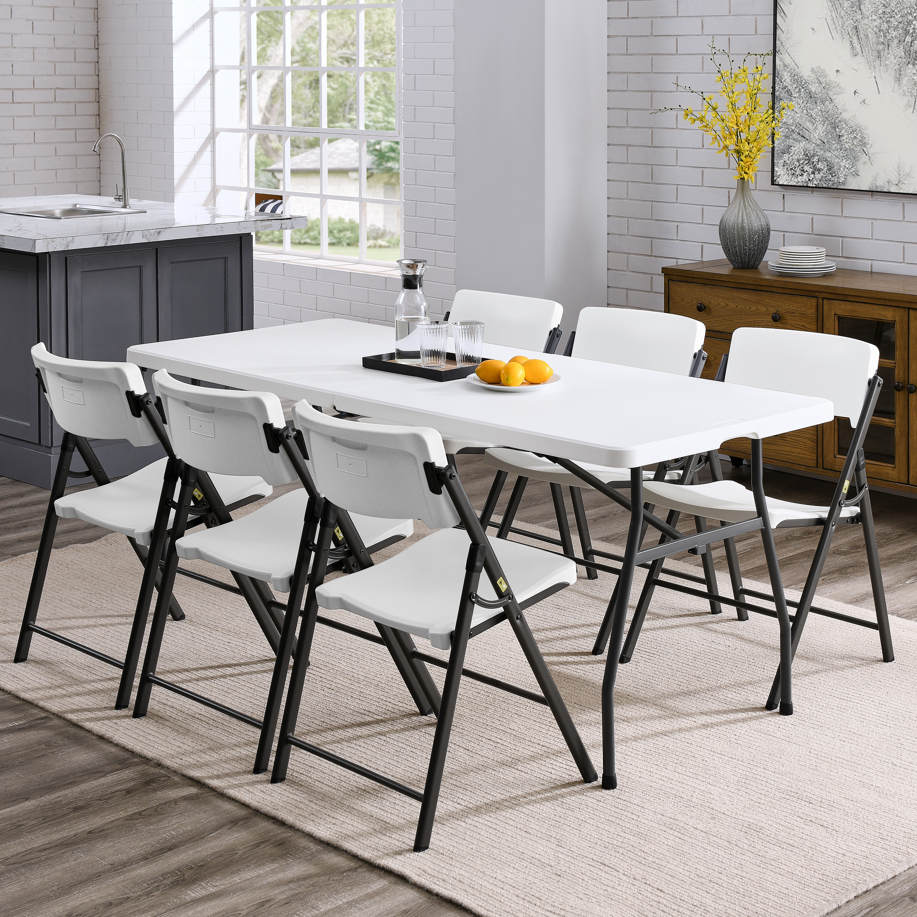 Mainstays 6 ft Rectangle Fold-in-Half Folding Table, White photo 5