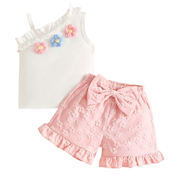 Ulanda Kid Girl Clothes Shorts Set 2 Piece Outfits Summer Casual Short Sleeve Top and Shorts Set for Girls 4-7 (Pink, 9-12 Months)