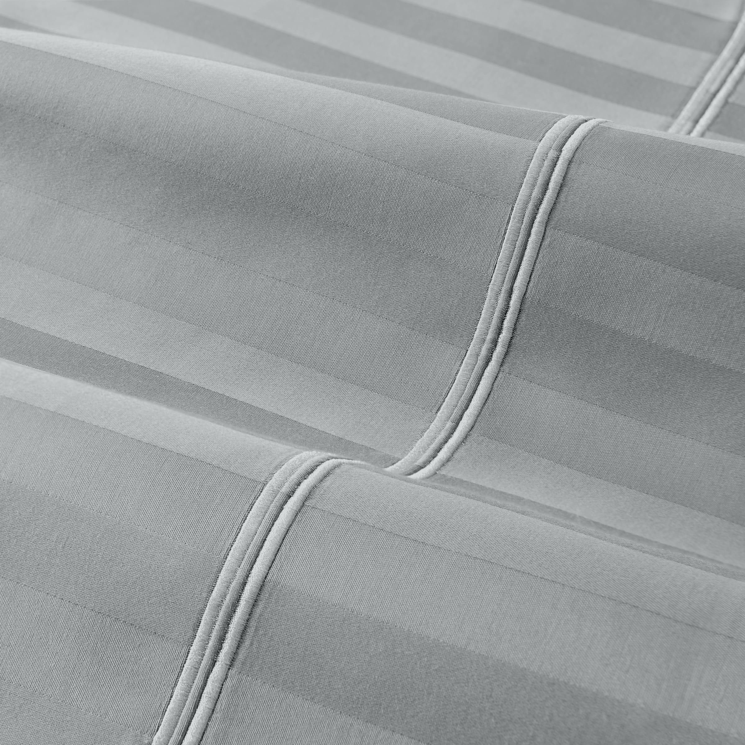 Wamsutta 1846 4-Piece 650 Thread Count Gray Flannel Stripe Egyptian Giza Cotton Sateen Bed Sheets, King-Deep Pocket