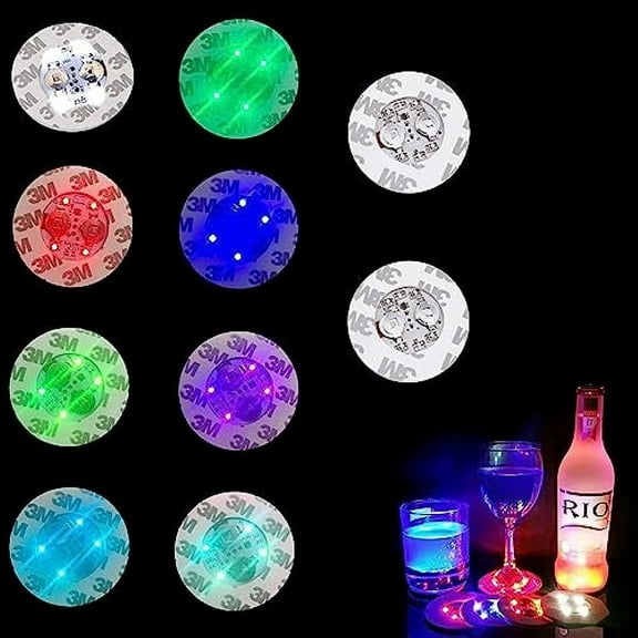 LINLIN LED Coaster Self-Adhesive Light Stickers: Pack of 10 LED Coasters, LED Stickers, LED Sticker Lights, 7 Colour LED Coasters, LED Sticker Lights, Self-Adhesive for Coffee, Tea, Beer Cups