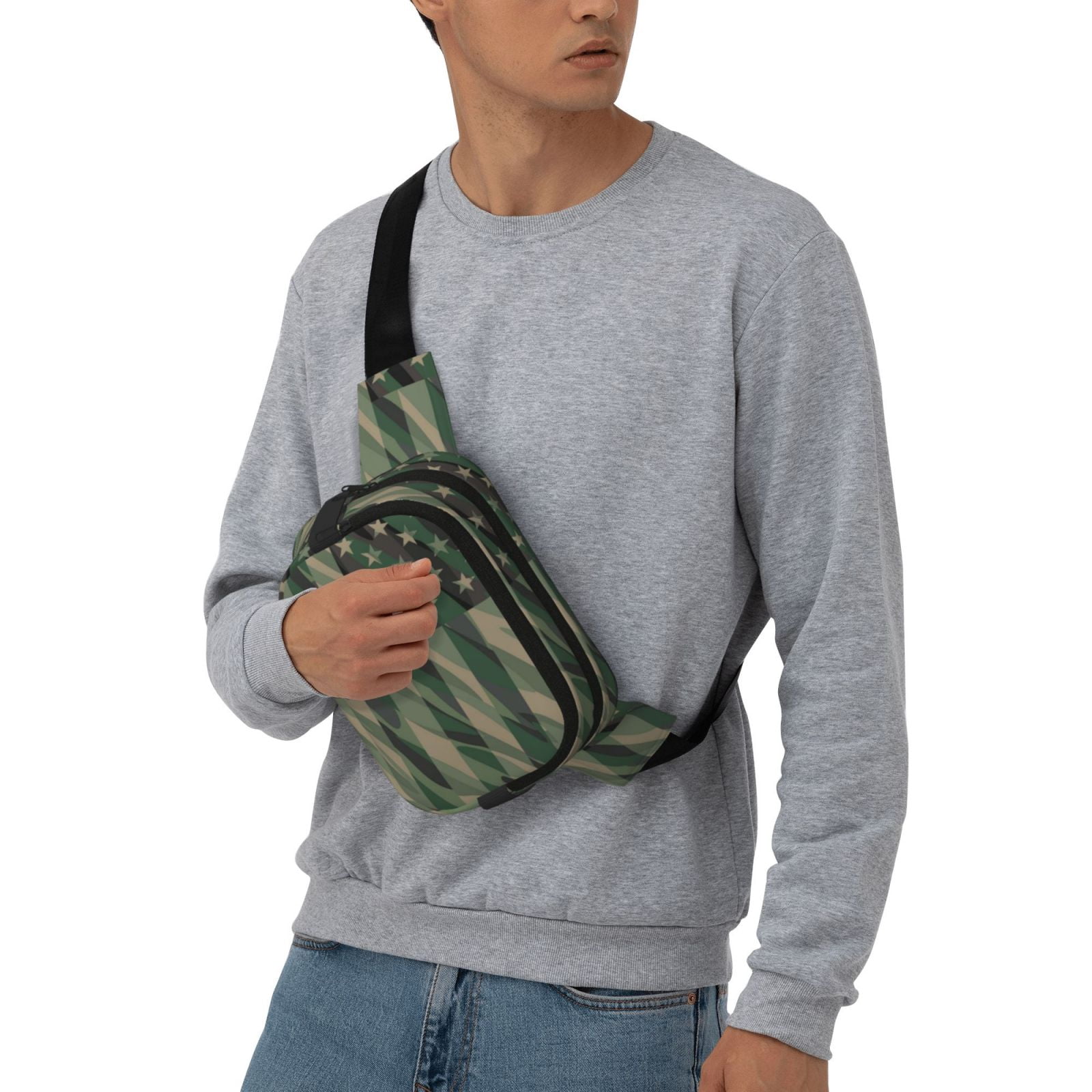 Kdxio Jungle Green Camo USA Flag Crossbody Double Layer Waist Bag Belt Bag for Unisex Fanny Pack Fashion Waist Packs for Hiking Running Shopping Traveling