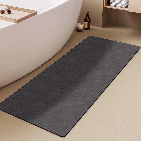 Cfweater Non Slip Bath Mat 24"x70" - Quick Dry Absorbent Thin Bathroom Rug, Machine Washable, Dark Grey