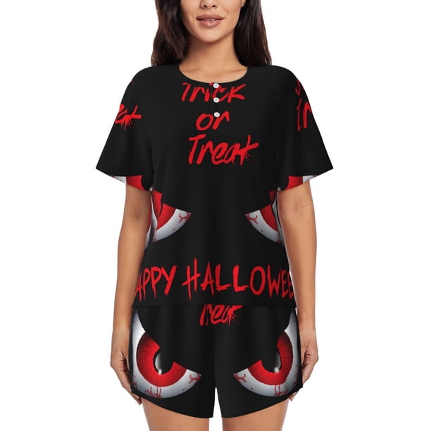 Fotbe Happy Halloween2 Conjunto de Pijama Estampado para Mujer, 2 Piezas, Ropa de Dormir con Camiseta de Manga Corta y Shorts Suaves-Large