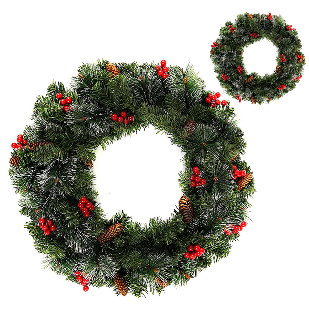 60 cm WeRChristmas Pre-Lit Eucalyptus and Berry Decorated Wreath with LED Lights Green