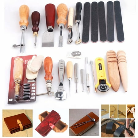 DIY Leathercraft Handmade 19PCS Punch Stitching Sewing Groover Skiving Edger Beveler Leather Working Tools