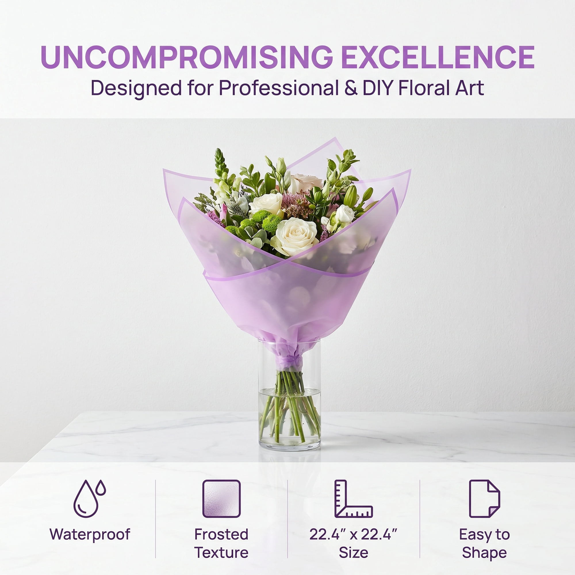 Unique Bargains 20Pcs Waterproof Solid Color Wrapping Paper Purple 22.4" x 22.4"