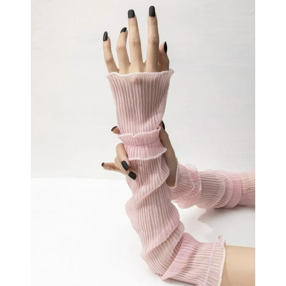 Zhuge Sheer Mesh Lace Detachable Fingerless Sleeves – Wedding & Evening Party Accessories -Pink
