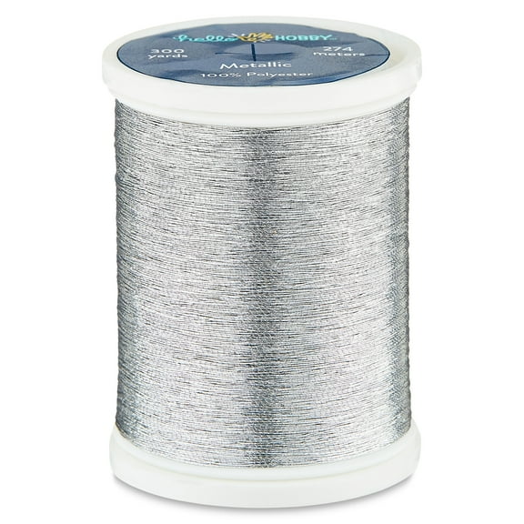 Hello Hobby Silver Metallic 100% Polyester Thread, 300 Yards