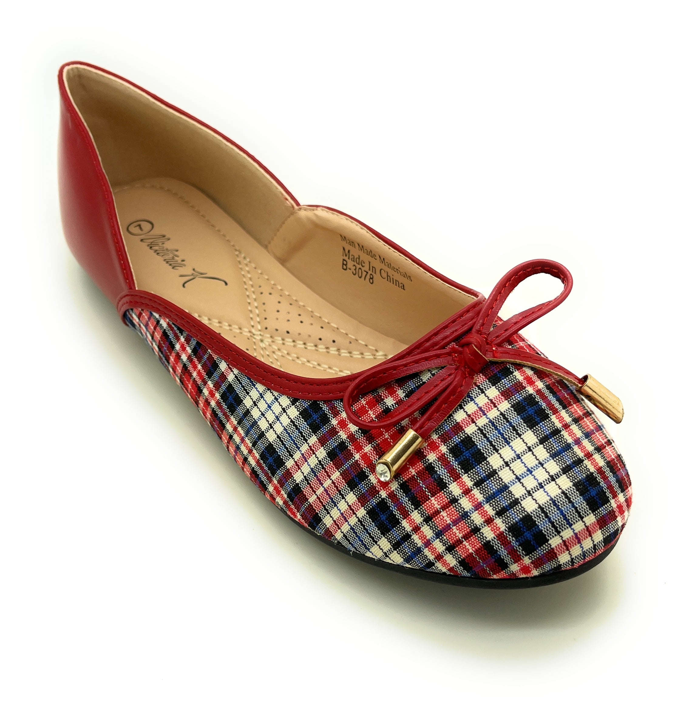 Two Tone Plaid with Solid Bow Ballerina Flats - Walmart.com