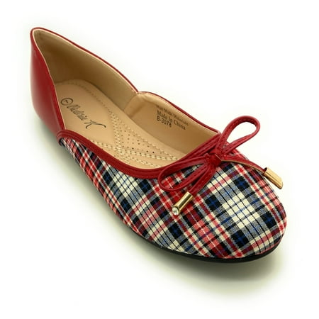

Two Tone Plaid with Solid Bow Ballerina Flats