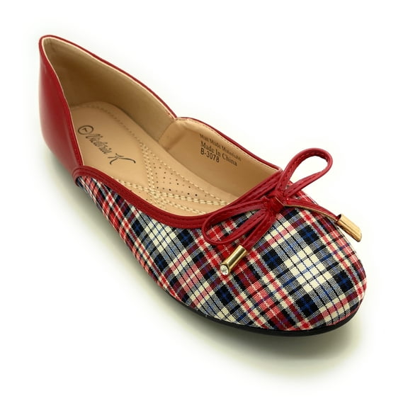 Two Tone Plaid with Solid Bow Ballerina Flats