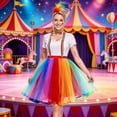thumbnail image 2 of Clown Costume Set for Women Circus Outfit Feathered Headband Rainbow Tutus Skirt Gloves Socks Suspenders Halloween Costume, 2 of 9