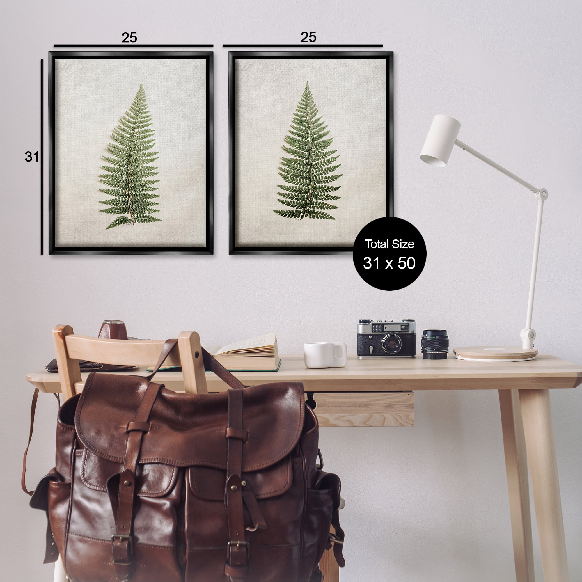 Stupell Industries Realistic Fern Leaves Plants & Flowers Painting Black Floater Framed Canvas Art Print Wall Art, 31 x 25, Set of 2