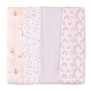 Parent's Choice Cotton Flannel Receiving Blankets for Baby Girls, Rainbow, 4 Pack