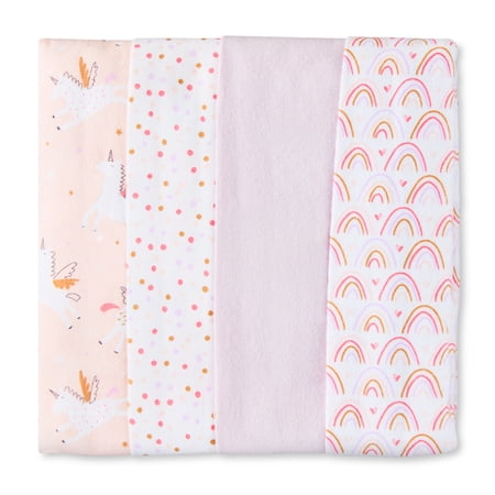 Parent's Choice Cotton Flannel Receiving Blankets for Baby Girls, Rainbow, 4 Pack