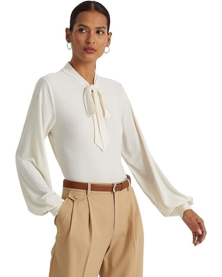 LAUREN RALPH LAUREN Tie-Neck Stretch Jersey Top - Walmart.com