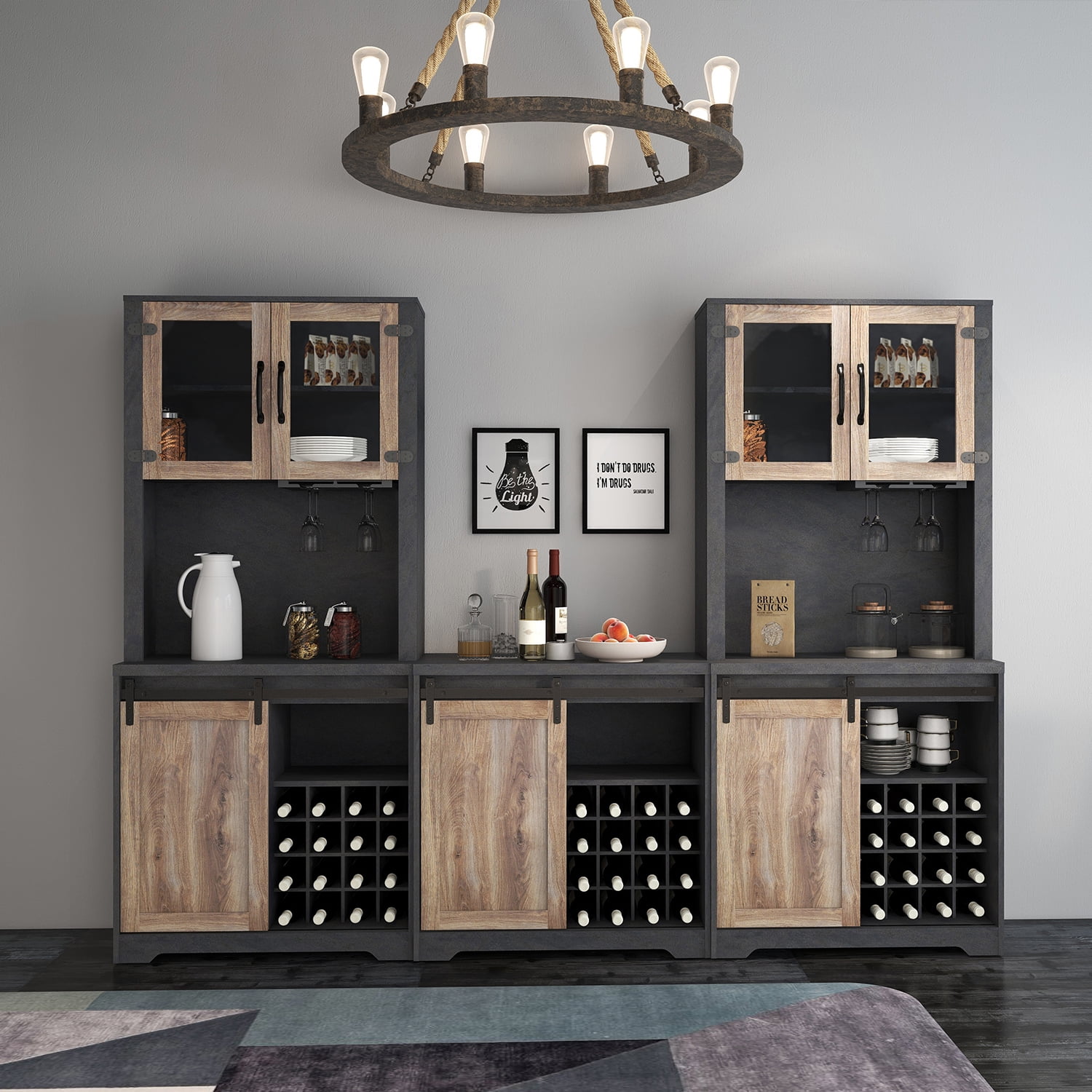 Kadyn 31 Inch Farmhouse Barn Door Bar Cabinet, Kitchen Buffet Storage Cabinet for Dining Room, Black Particle Board Coffee Bar Cabinet Kadyn 31 Inch Farmhouse Barn Door Bar Cabinet, Kitchen Buffet Storage Cabinet for Dining Room, Black Particle Board Coffee Bar Cabinet