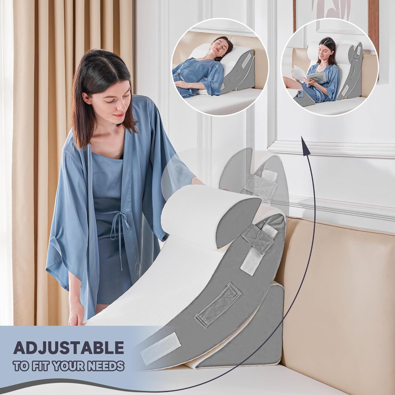 4PCS Orthopedic Bed Wedge Pillow Set for Sleeping, Post Surgery Foam Pillow for Body, Back and Leg Pain Relief, Triangle Adjustable Support Pillow - Acid Reflux, Anti Snoring & GERD Sleeping