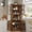 Vintage brown, variant on Space-Saving 6-Tier Tall Corner Storage Cabinet with Glass Doors - Adjustable Shelves - Farmhouse Wooden Display Cabinet for Kitchen, Living Room, Bathroom - Vintage Brown