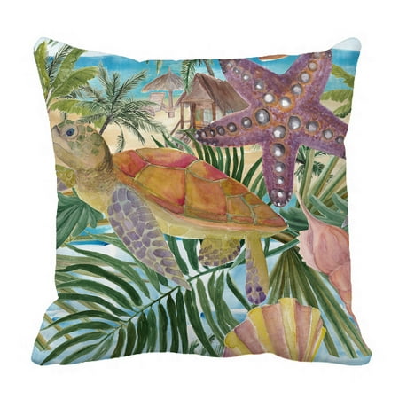 Starfish Cushion YKCG Sea Turtle Seashell Starfish Tropical Palm Tree Leaves Pillowcase Pillow Cushion Case Cover Twin Sides 18x18 inches ()
