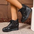 thumbnail image 4 of Women's Shoes Platform Hidden Heels Sneakers for Women Lace Crochet Lace Up Chunky Bottom High Heels Shoes (Black 18.5), 4 of 8