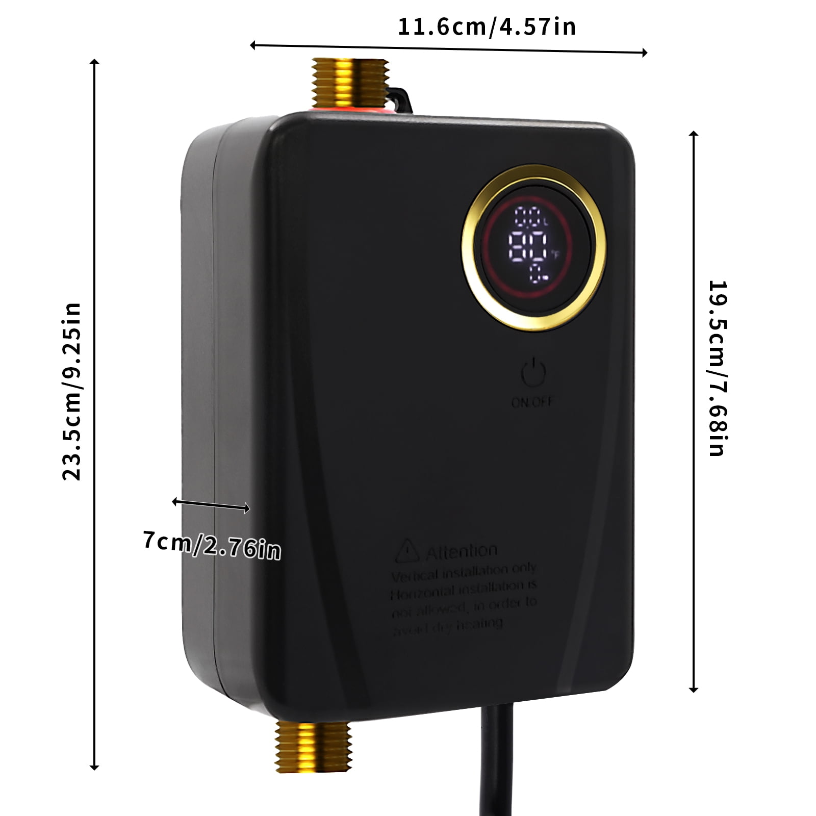 Aiqidi 3000W 110V Instant Electric Water Heater Wall Mounted Vertical Small Tankless Hot Water Heater with LED Touch Screen for Kitchen IPX4 20~50℃ (Black)
