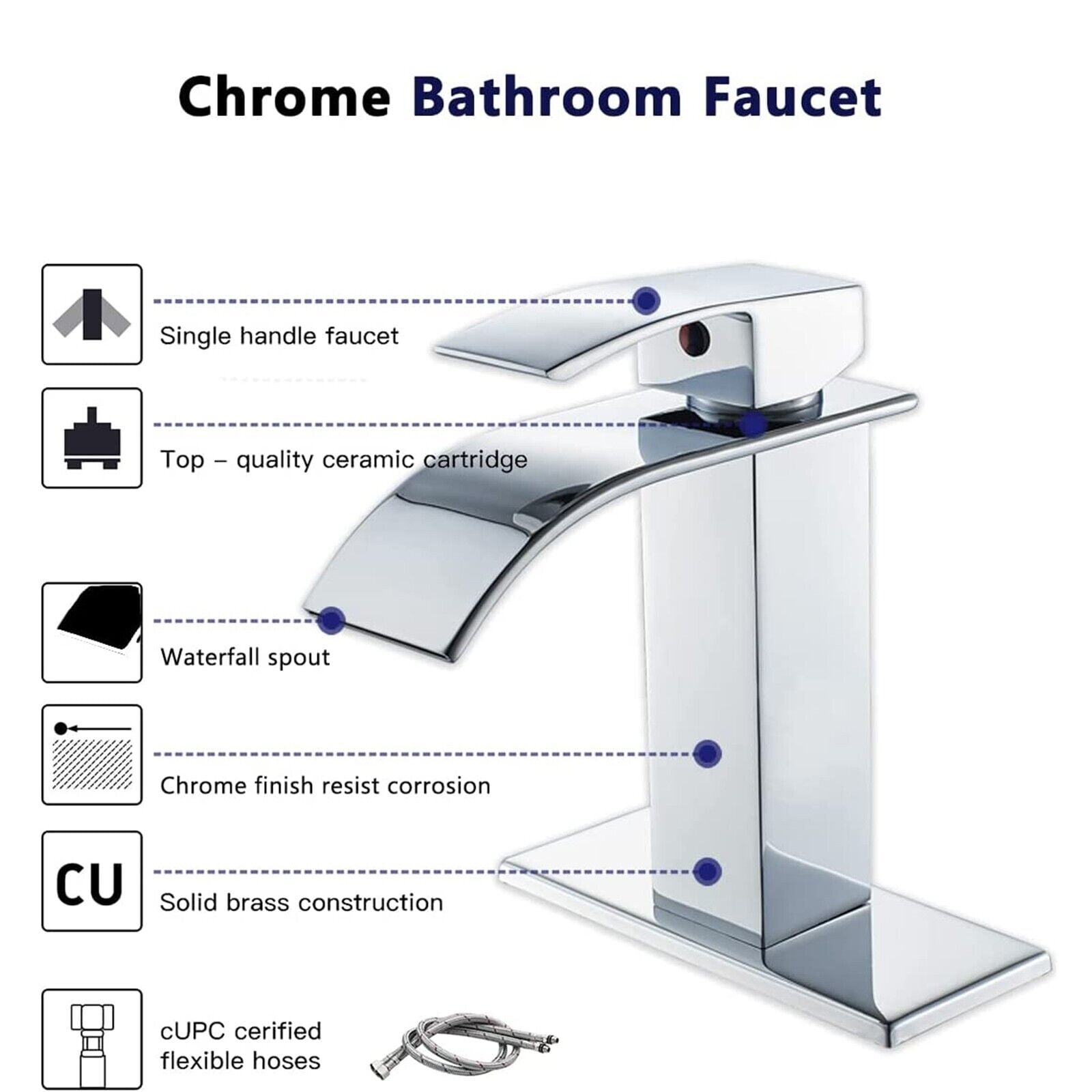 Bathroom Faucet Waterfall Single Handle/Hole Bathroom Sink Faucet 6“ Cover
