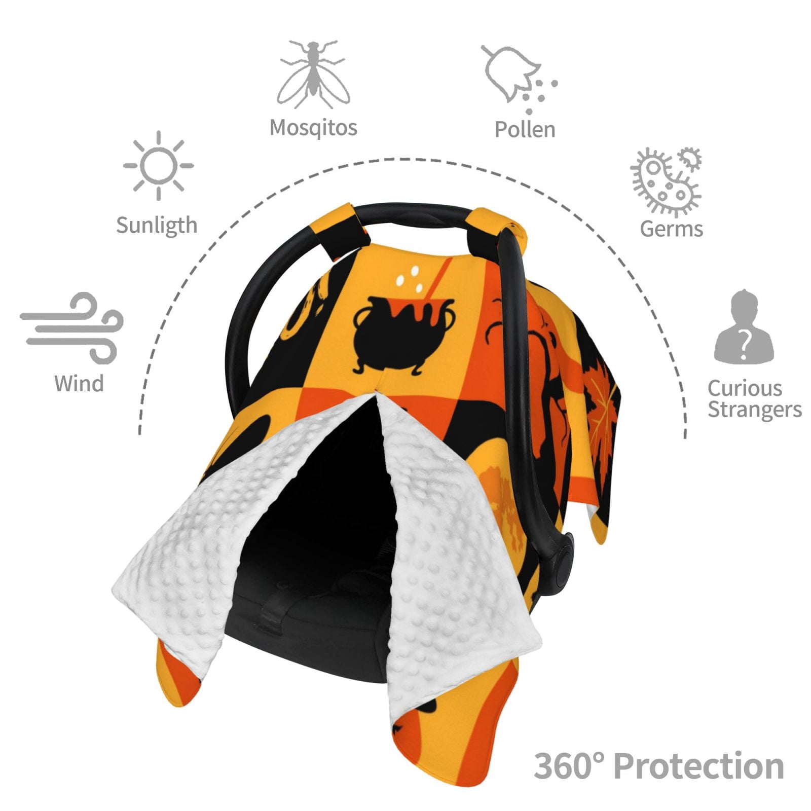 Car Seat Cover Baby - Halloween Banner Symbols Breathable Infant Car Seat Cover for Baby Carseat, Lightweight Comfort Baby Essentials Must Haves Newborn Stuff for Girl Boy
