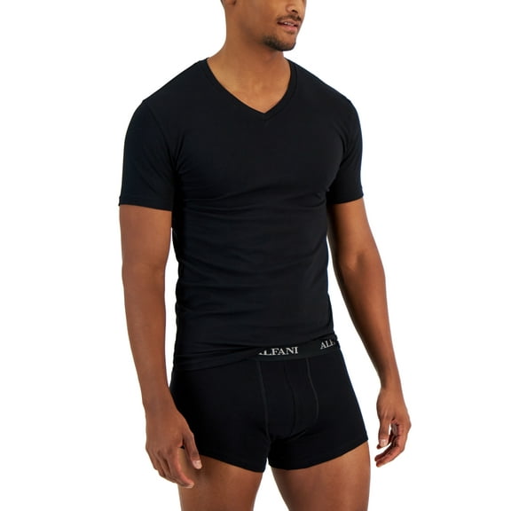 Alfani Mens 4 Pack Slim Fit Solid V Neck T-Shirt Black 2XL
