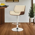 thumbnail image 2 of London Cream Faux Leather Adjustable Height Swivel Walnut Wood and Chrome Bar Stool, 2 of 8