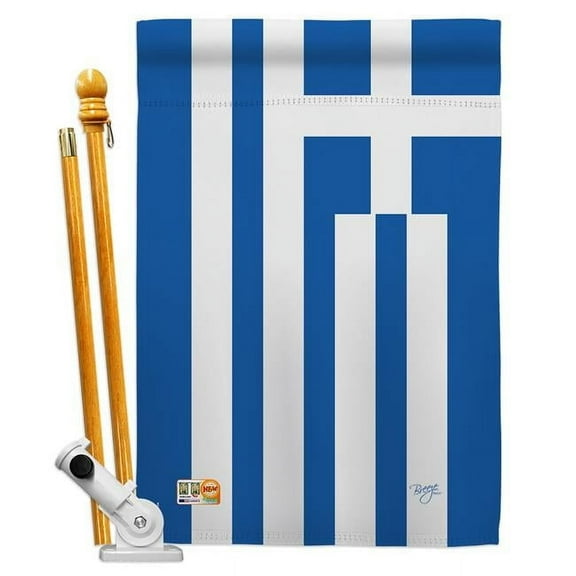 Breeze Decor BD-CY-HS-108095-IP-BO-D-US13-BD 28 x 40 in. Greece Flags of the World Nationality Impressions Decorative Vertical Double Sided House Flag Set with Pole Bracket & Hardware