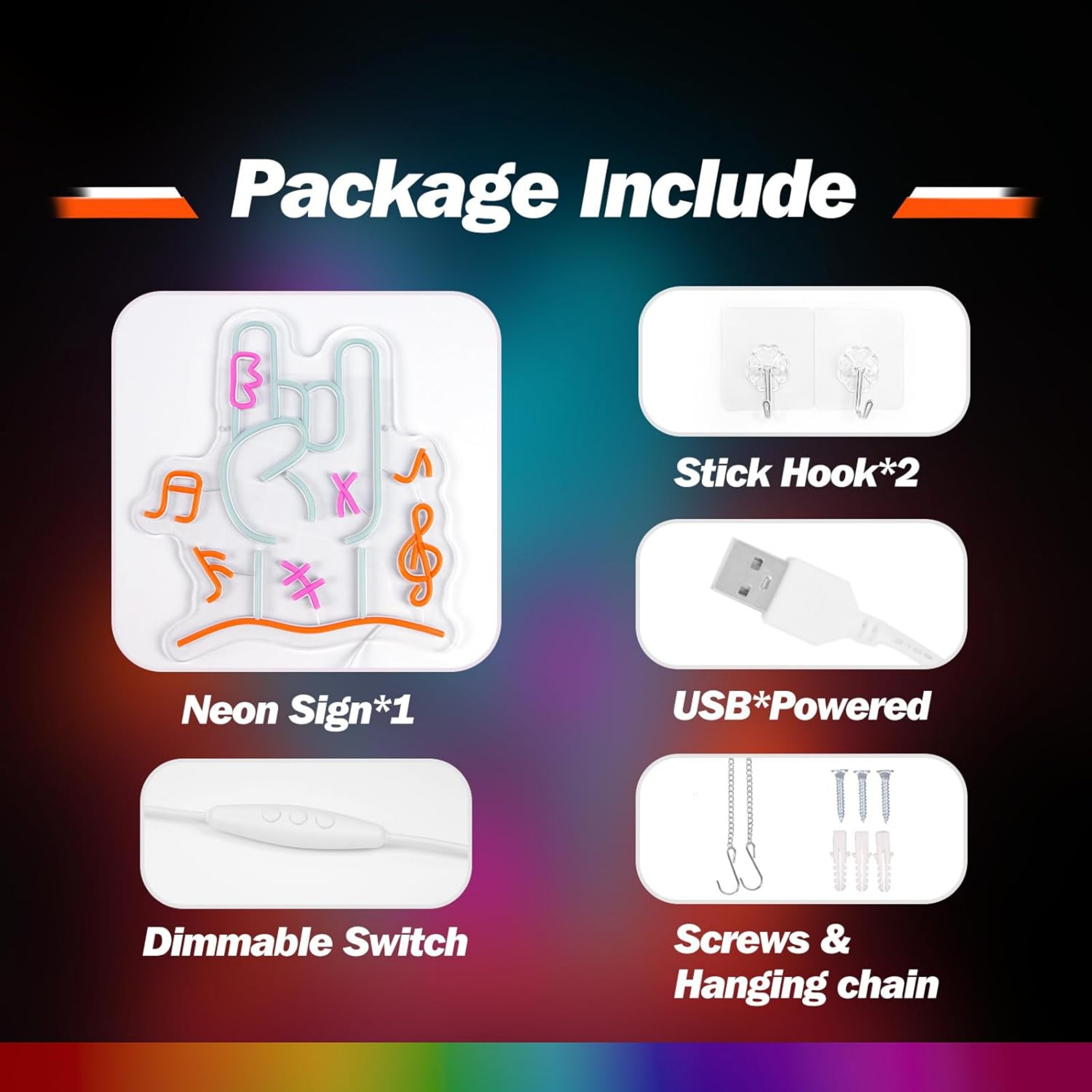 UPONRAY Rock Finger Neon Signs, 13"*13.8" Dimmable & USB-Powered LED Neon Light, Stylish Wall Decor for Bedroom, Game Room, Dance Hall, Internet Cafe, Arcade