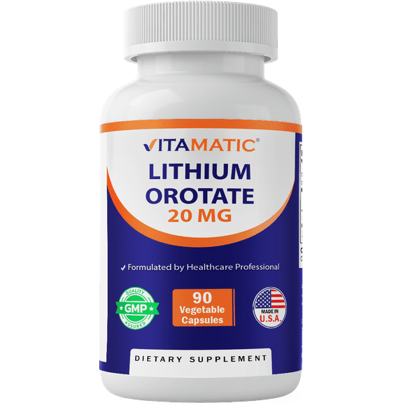 Vitamatic Lithium Orotate 20mg, 90 Capsules - Veggie Caps, Non-GMO, Gluten Free