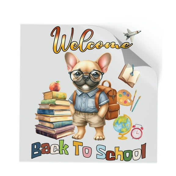 Welcome French Bulldog Back to School Vintage Retro Cutout Transfer Sticker Dog Lover Gifts Transparent Decal Art Decor - 02012