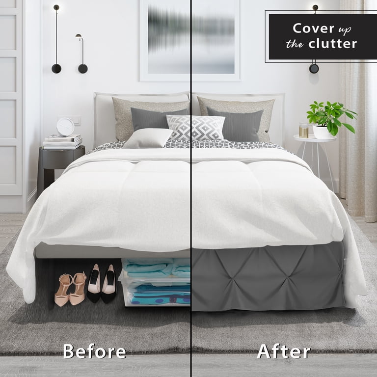 Pinch Pleated Tailored Queen Bed Skirt, Charcoal Grey, 14" Drop photo 5