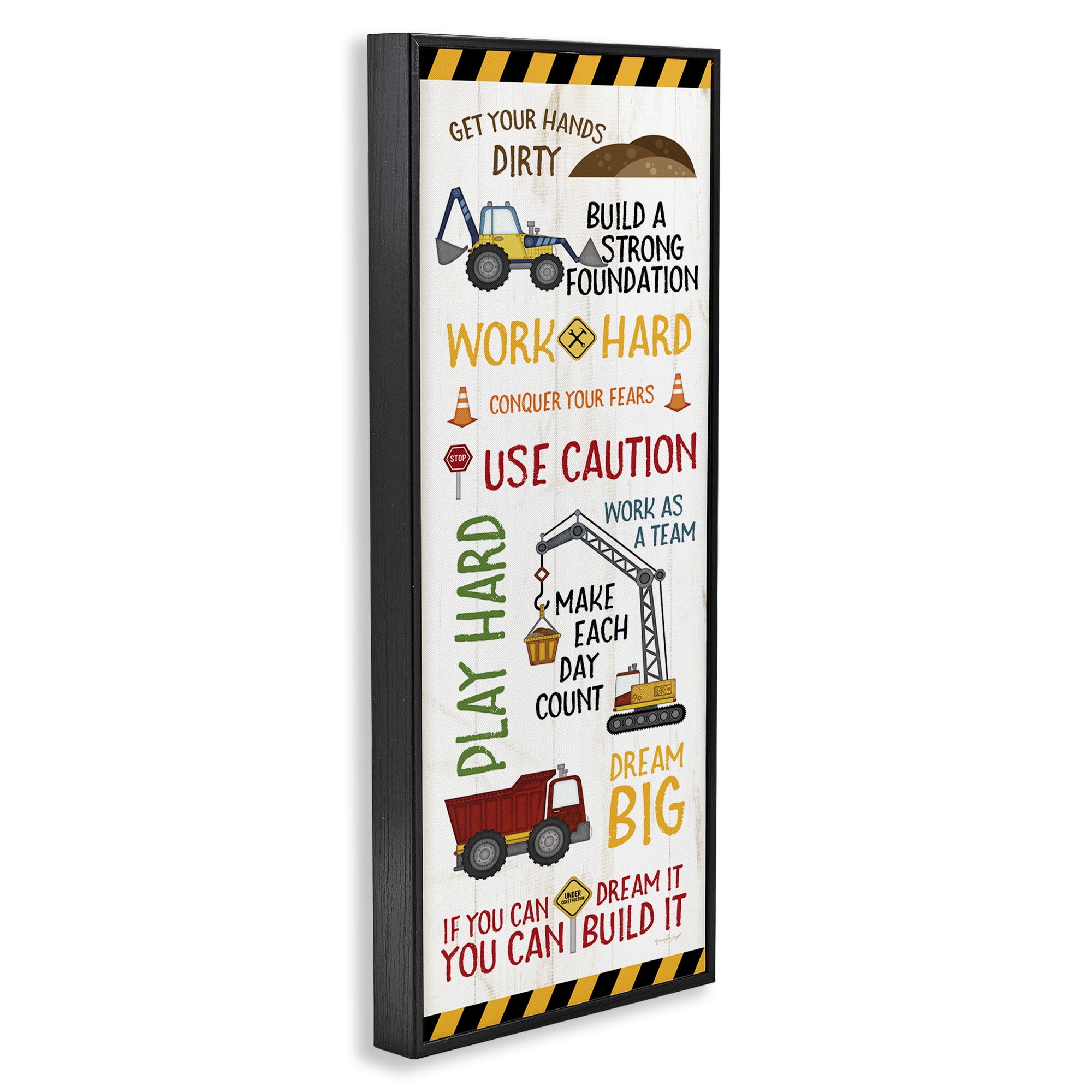 Stupell Industries Kids' Construction Zone Vehicles Transportation Painting Black Framed Art Print Wall Art, 13 x 30