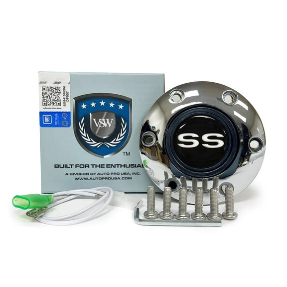 VSW 6-Bolt Chrome Horn Button with Chevrolet White SS Emblem STE1030CHR