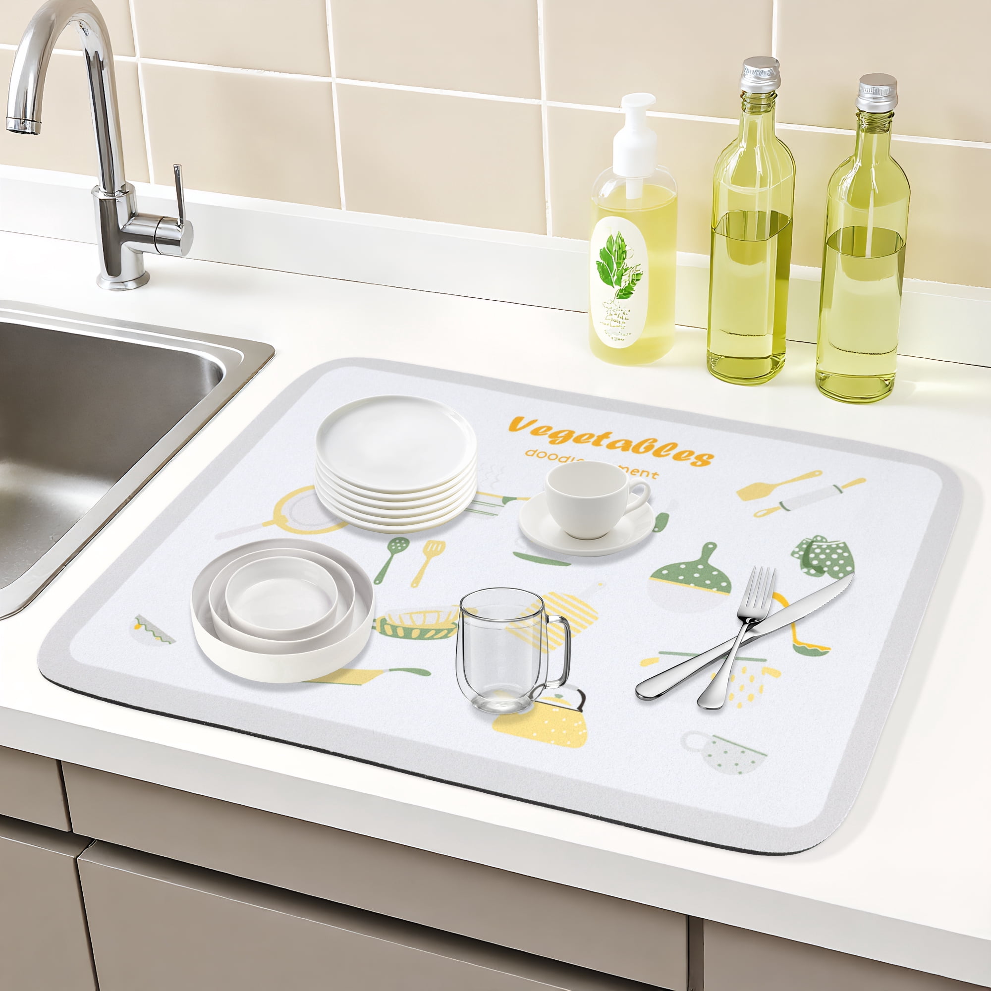 Unique Bargains Diatomaceous Stone Dish Drying Mat for Kitchen Beige 19.7*15.7 inch