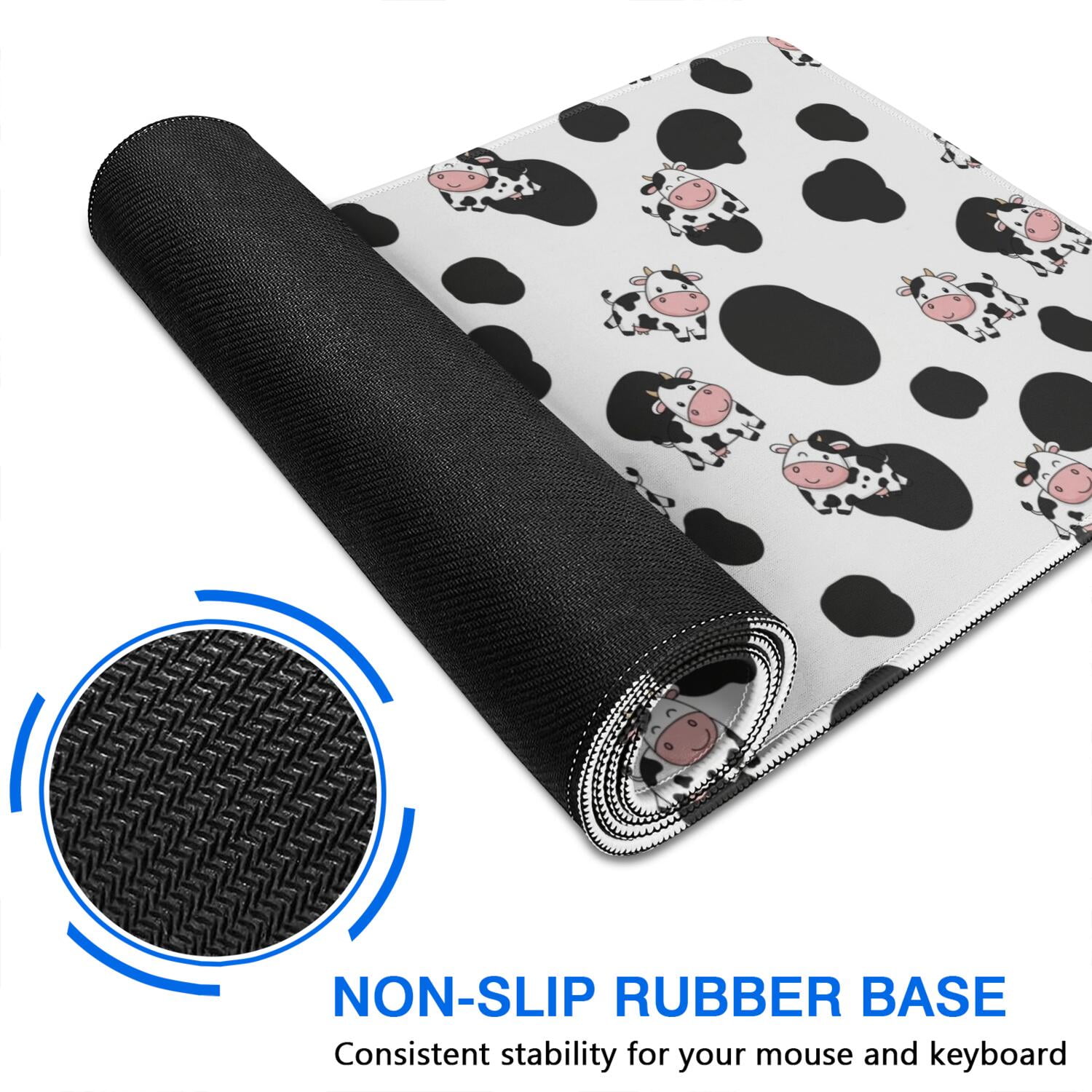 Long Mouse Pads for Desk,White Cow Black Spot Pattern Desk Mats on Top Of Desks, Desk Mouse Pad Extra Large with 3mm Non-Slip Base and Stitched Edge for Gaming,Office,Work,Home 31.5"x15.7"