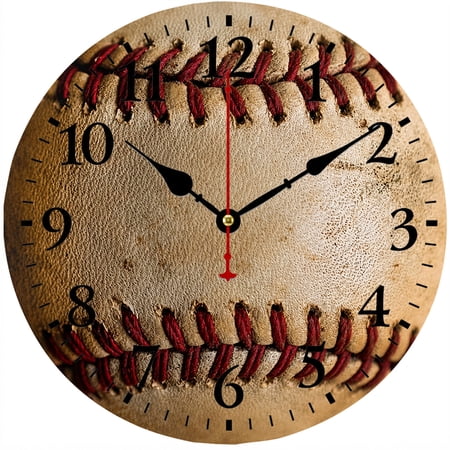 CozyHour 9.84 Inch Baseball Wall Clock, Rustic Sports Decor Analog Clock for Bedroom Living Room Game Room Office, Battery Operated Decorative Round Wall Clock