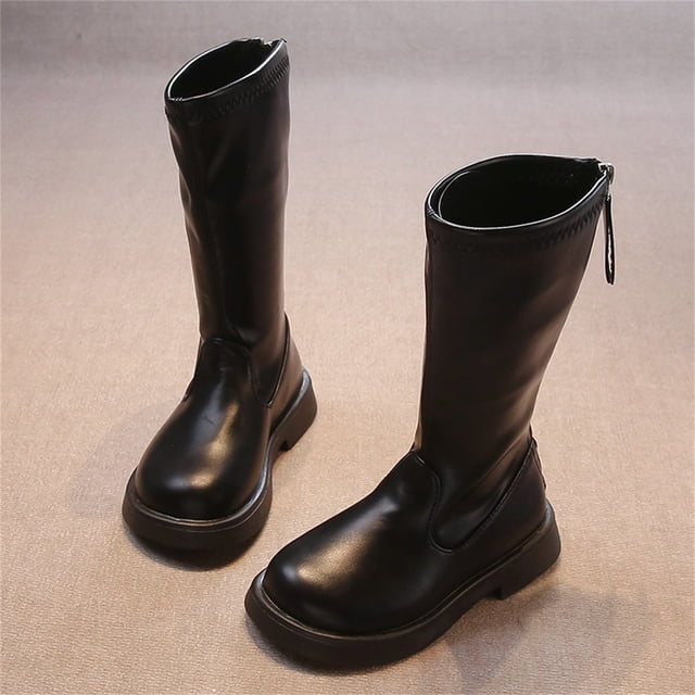 YUNAFFT Girls Knight Boots Zipper High Shaft Solid Color Long Boots Princess Style Student Chic