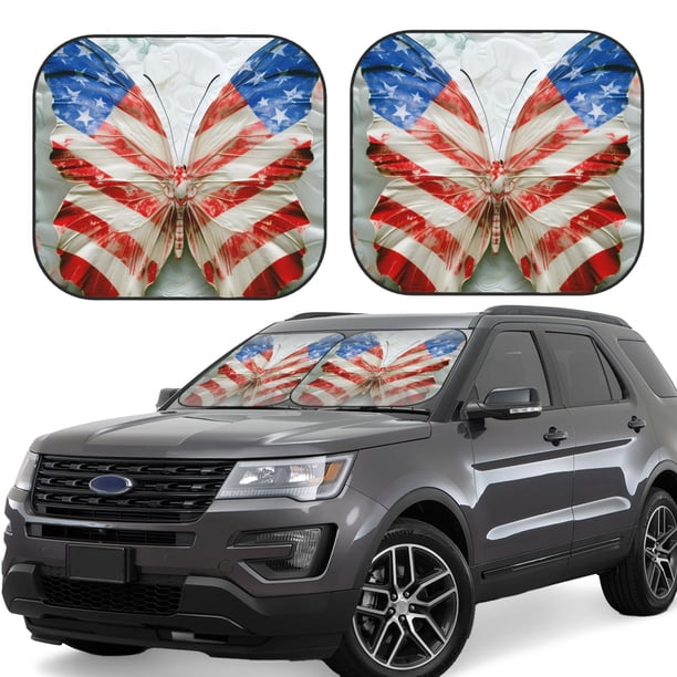 Balery Patriotic Butterfly Floral Parasol para parabrisas de coche de 2 piezas | Parasol plegable para parabrisas delantero de coche para la mayoría de sedanes-Small