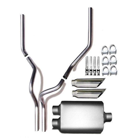 Colt Exhaust Dual Pipe & Dual Chamber Muffler Kit Fits 1988-2010 Dodge Ram 3500 - Stainless Steel | Includes Angle Cut Tips, Clamps & Hangers