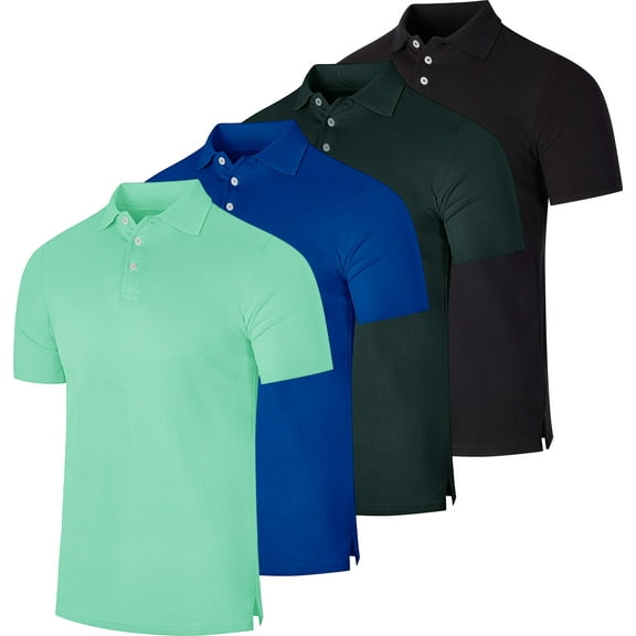 Real Essentials 3 & 4 Pack: Men's Cotton Pique Short Sleeve Polo Shirt - Performance Polo (Available In Big & Tall)