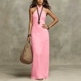 thumbnail image 5 of YuXingFu Summer Dresses for Women Maxi Halter Plus Size Womens Dress Sleeveless with Pockets Long Casual Summer Pink L, 5 of 6